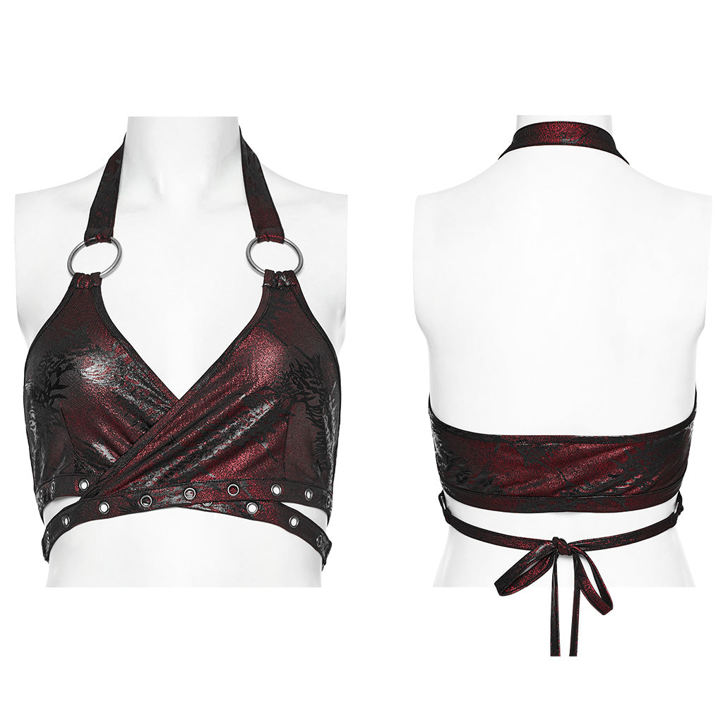 WT-862DDF Edgy Punk Halter Top with Metal Ring Accents?-??Punk Rave Clothing