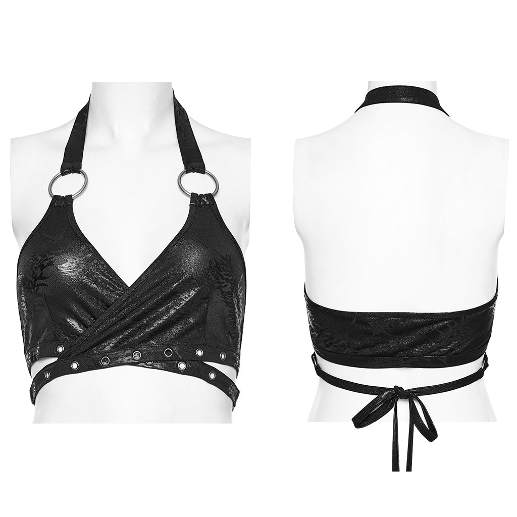 WT-862DDF Edgy Punk Halter Top with Metal Ring Accents?-??Punk Rave Clothing