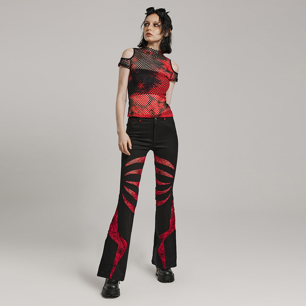 WT-865TDF Gothic Mesh Punk T-Shirt with Cold Shoulder Cutouts?-??Punk Rave Clothing