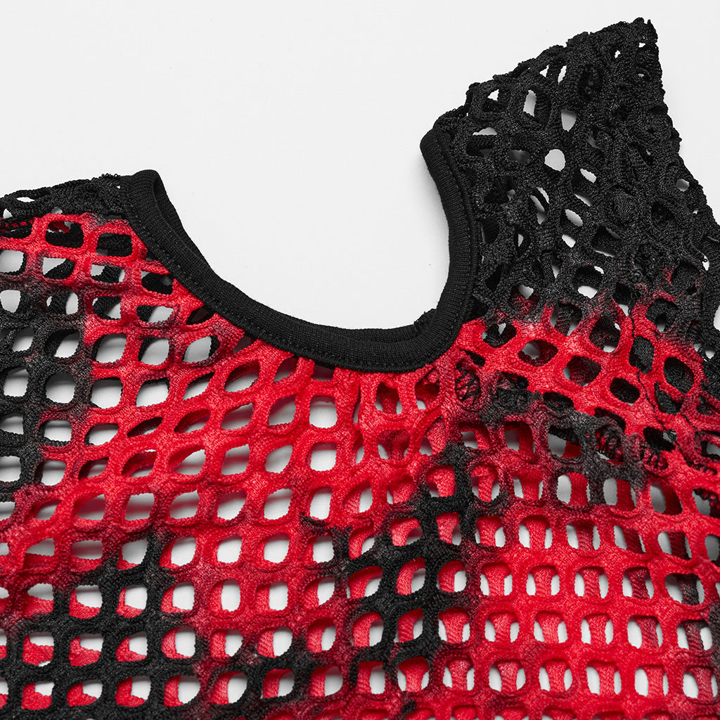 WT-865TDF Gothic Mesh Punk T-Shirt with Cold Shoulder Cutouts?-??Punk Rave Clothing
