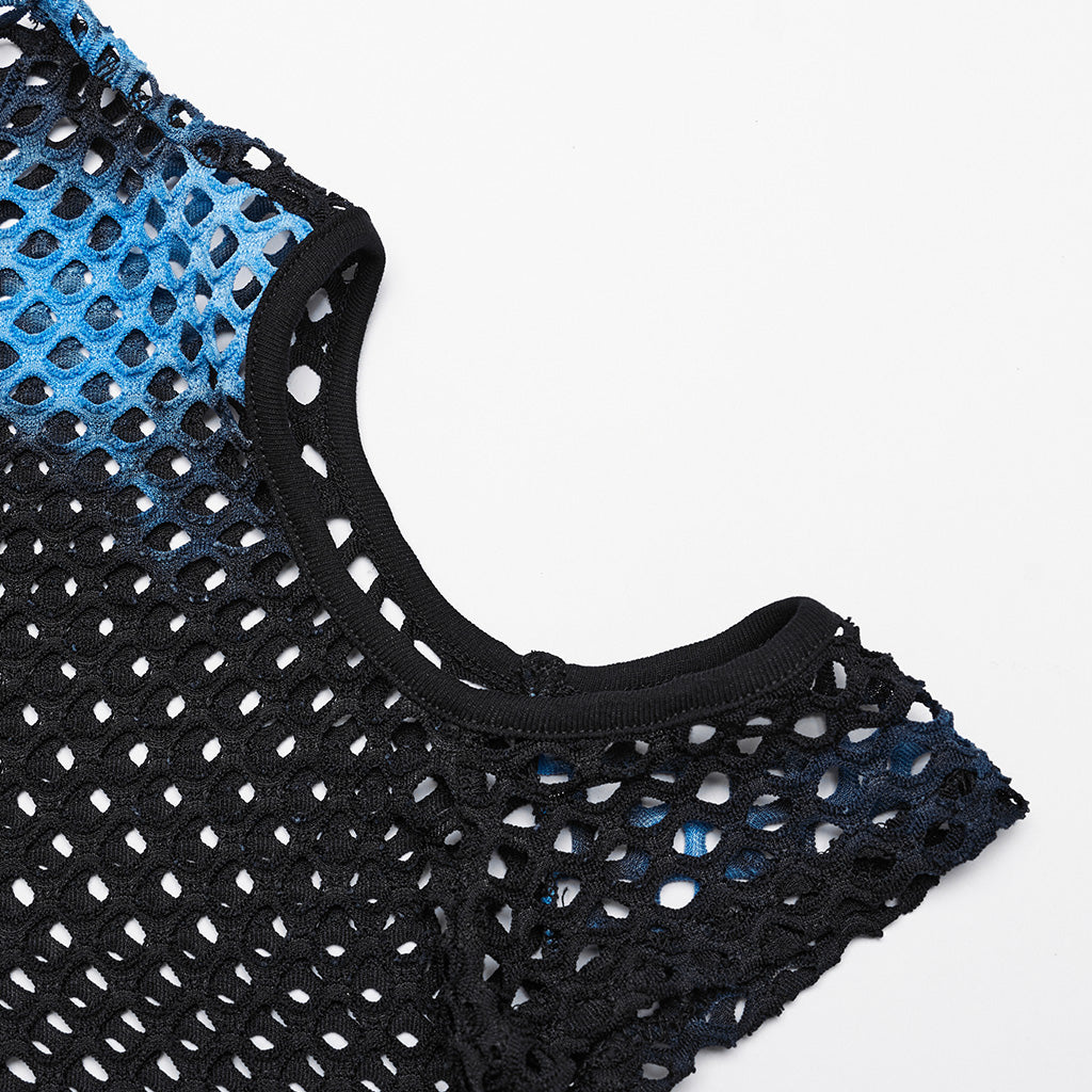 WT-865TDF Gothic Mesh Punk T-Shirt with Cold Shoulder Cutouts?-??Punk Rave Clothing