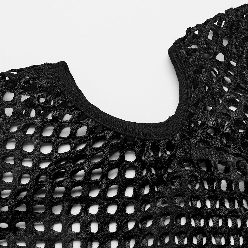 WT-865TDF Gothic Mesh Punk T-Shirt with Cold Shoulder Cutouts?-??Punk Rave Clothing