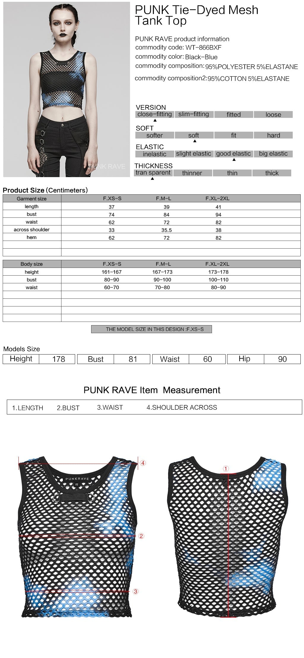 WT-866BXF Tie-Dye Mesh Crop Punk T-Shirt Edgy Fishnet Design?-??Punk Rave Clothing