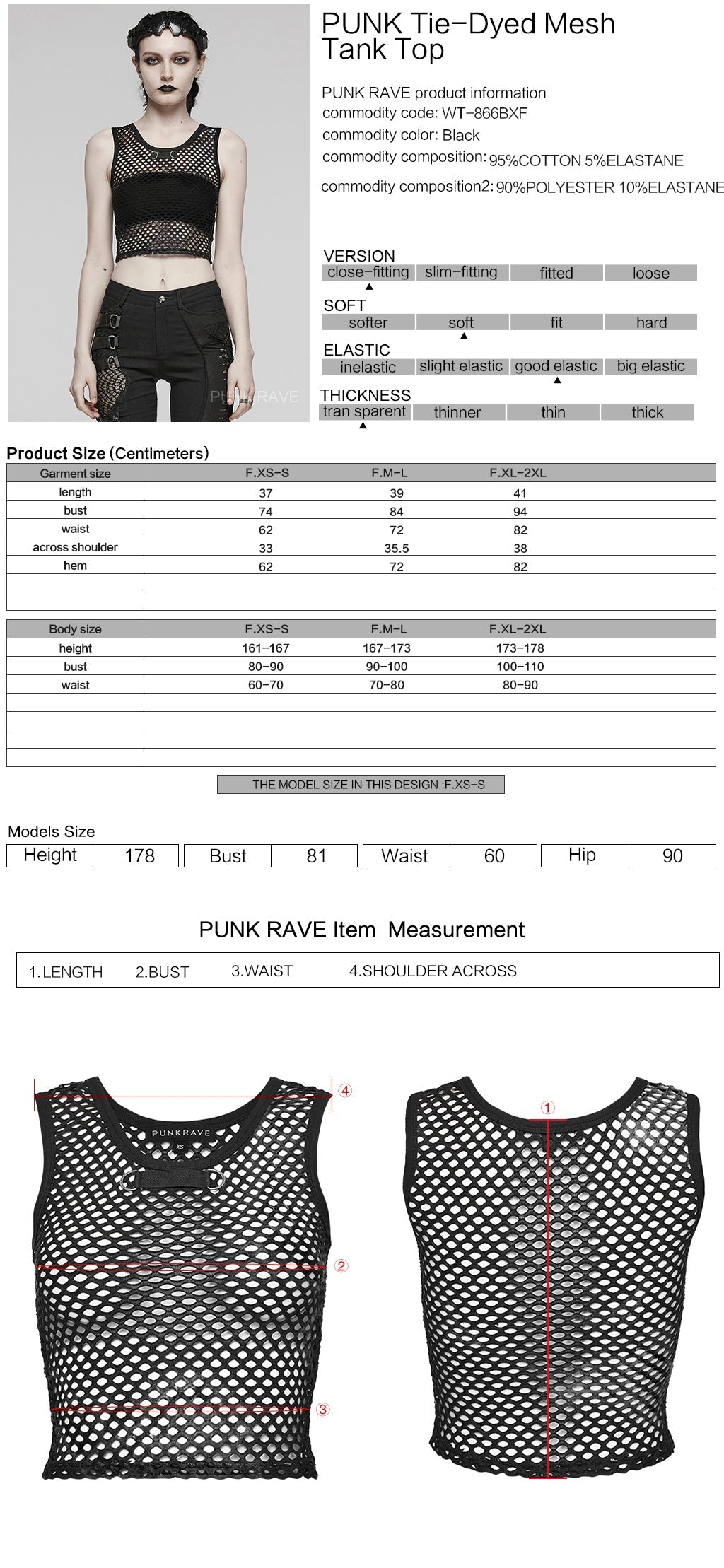 WT-866BXF Tie-Dye Mesh Crop Punk T-Shirt Edgy Fishnet Design?-??Punk Rave Clothing