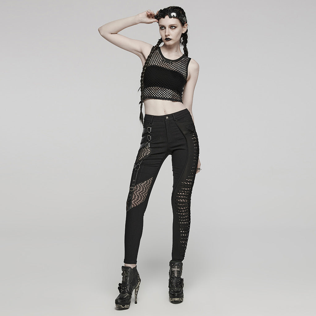 WT-866BXF Tie-Dye Mesh Crop Punk T-Shirt Edgy Fishnet Design?-??Punk Rave Clothing