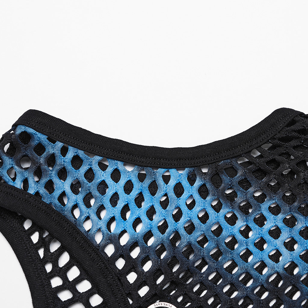 WT-866BXF Tie-Dye Mesh Crop Punk T-Shirt Edgy Fishnet Design?-??Punk Rave Clothing