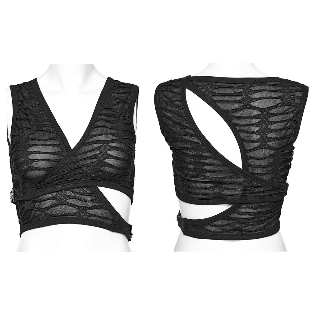 WT-867BXF Asymmetrical Punk Cutout Mesh Tank Top Edgy Fashion