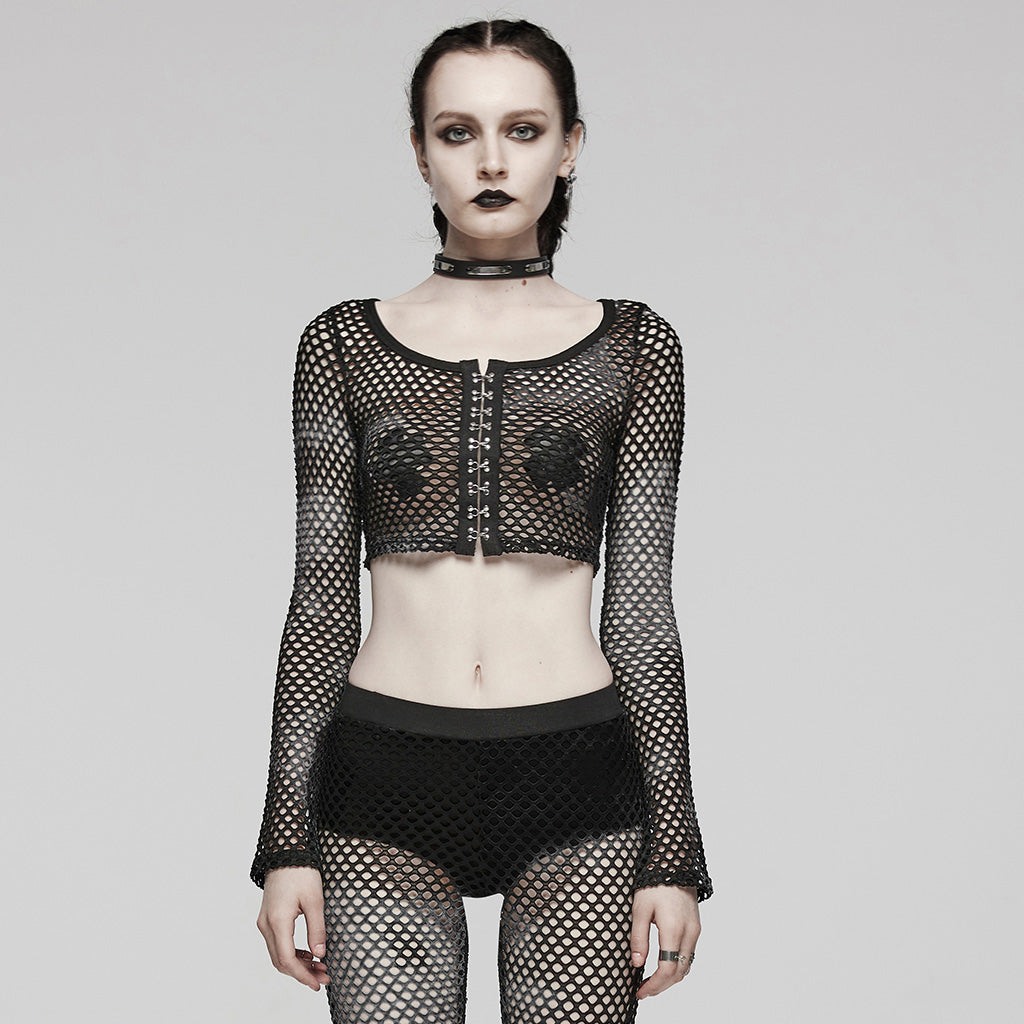 WT-869TCF Gothic Mesh Tie-Dye Crop Punk Long Sleeve Top?-??Punk Rave Clothing