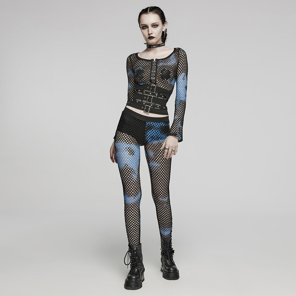 WT-869TCF Gothic Mesh Tie-Dye Crop Punk Long Sleeve Top?-??Punk Rave Clothing