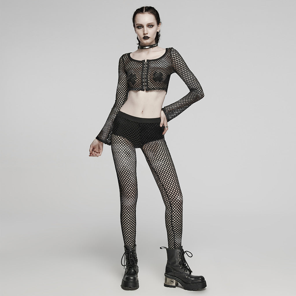 WT-869TCF Gothic Mesh Tie-Dye Crop Punk Long Sleeve Top?-??Punk Rave Clothing