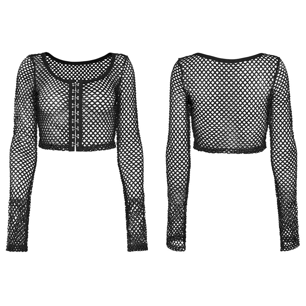 WT-869TCF Gothic Mesh Tie-Dye Crop Punk Long Sleeve Top?-??Punk Rave Clothing