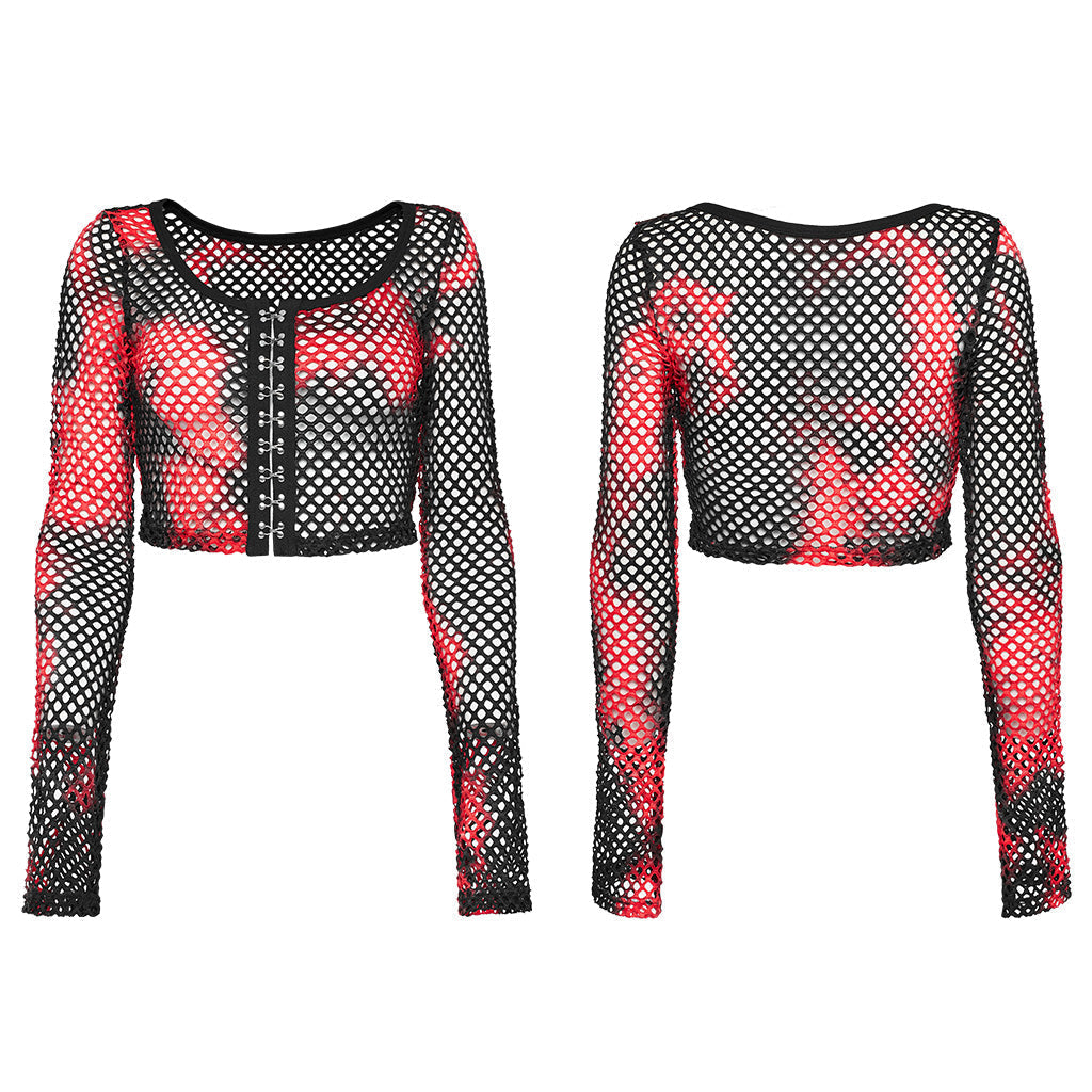 WT-869TCF Gothic Mesh Tie-Dye Crop Punk Long Sleeve Top?-??Punk Rave Clothing
