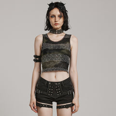 WT-870BXF Edgy Mesh Striped Punk Vest Top black Green