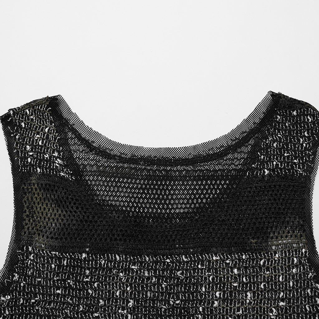 WT-870BXF Edgy Mesh Striped Punk Vest Top black Green?-??Punk Rave Clothing