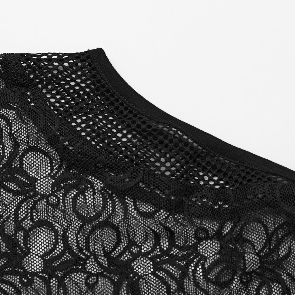 WT-871BXF Gothic Lace Mesh Bodysuit Sleek Punk Shirt Style