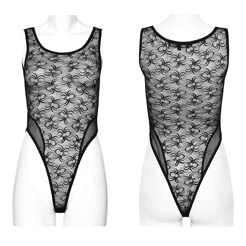 WT-871DQF Gothic Mesh See-Through black Lace Bodysuit Punk Accessories