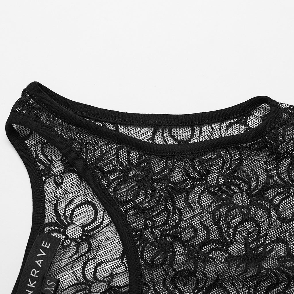 WT-871DQF Gothic Mesh See-Through black Lace Bodysuit Punk Accessories?-??Punk Rave Clothing
