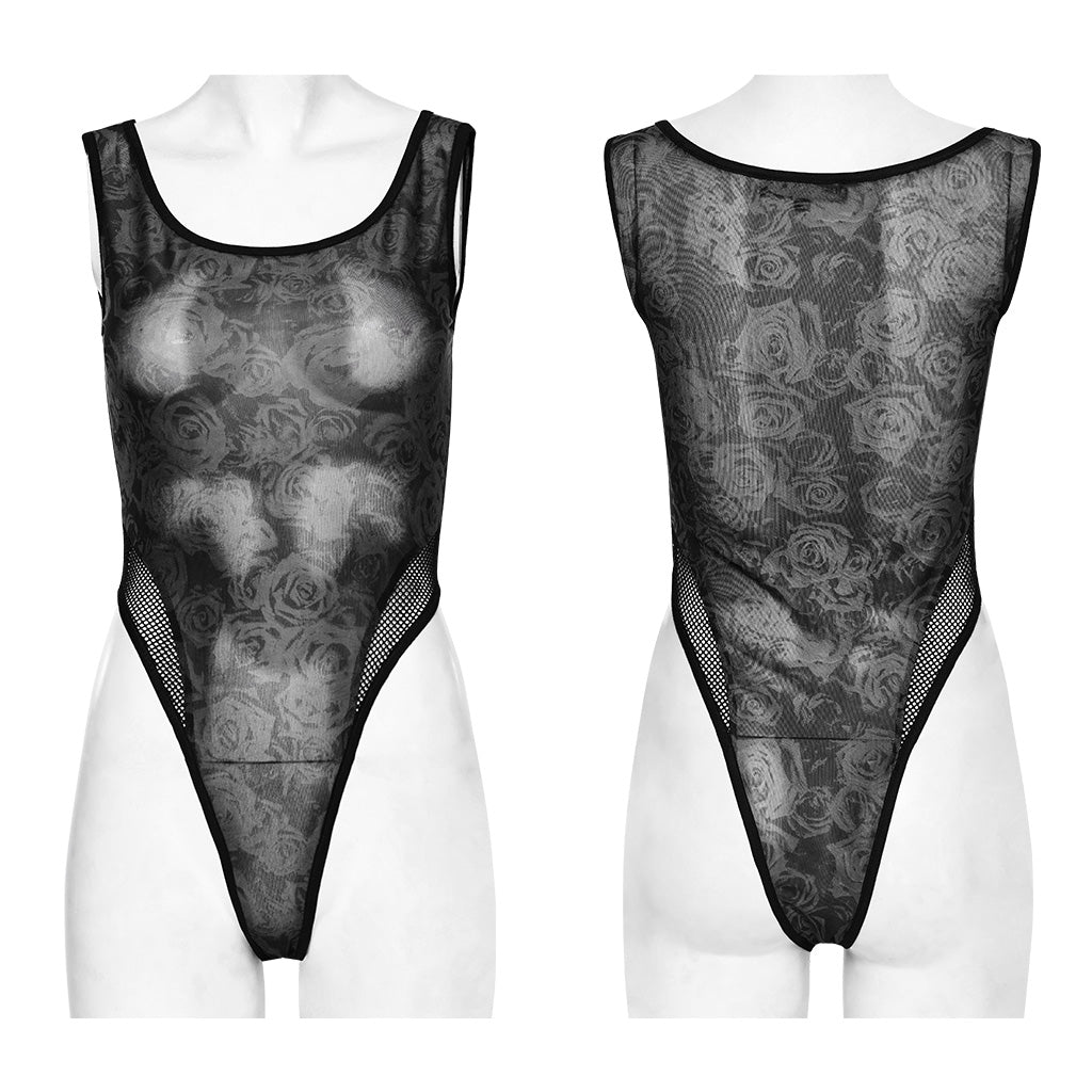 WT-871DQF Gothic Mesh See-Through black Lace Bodysuit Punk Accessories