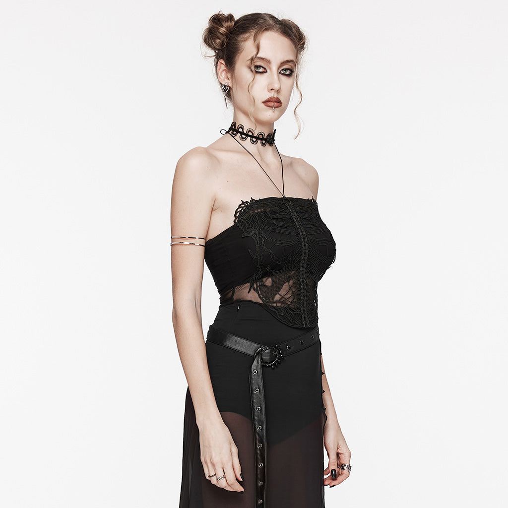 WT-881DDF Gothic Corset Skeleton Lace Mesh Strapless Bustier Top?-??Punk Rave Clothing
