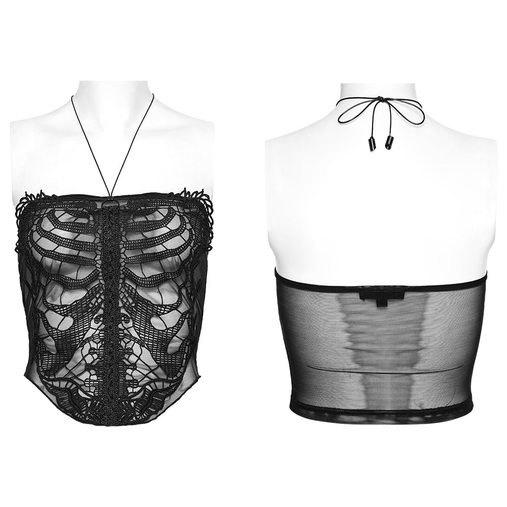 WT-881DDF Gothic Corset Skeleton Lace Mesh Strapless Bustier Top?-??Punk Rave Clothing