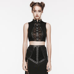 WT-883BXF Gothic Lace-Up Punk Vest with Stand Collar Design