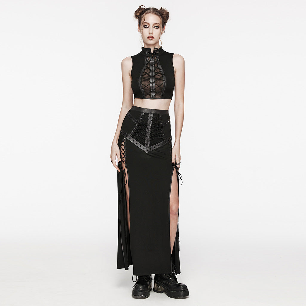 WT-883BXF Gothic Lace-Up Punk Vest with Stand Collar Design?-??Punk Rave Clothing