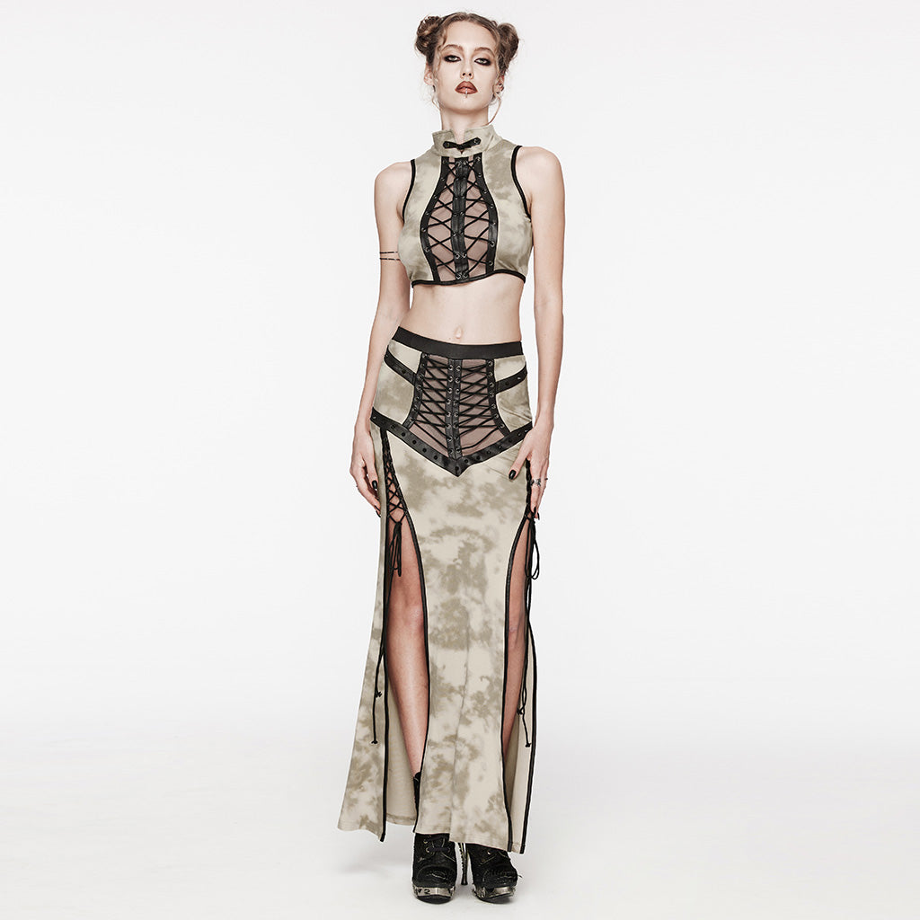 WT-883BXF Gothic Lace-Up Punk Vest with Stand Collar Design?-??Punk Rave Clothing