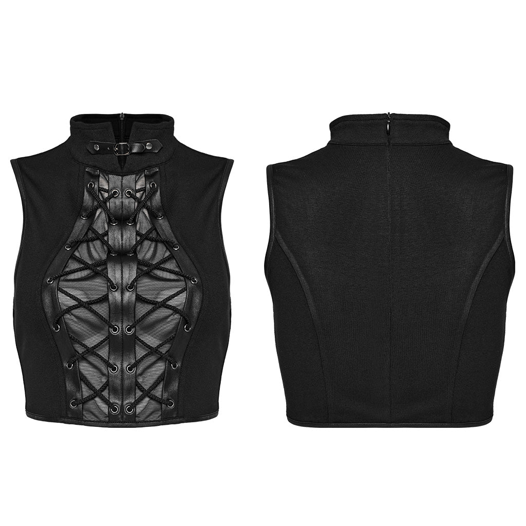 WT-883BXF Gothic Lace-Up Punk Vest with Stand Collar Design