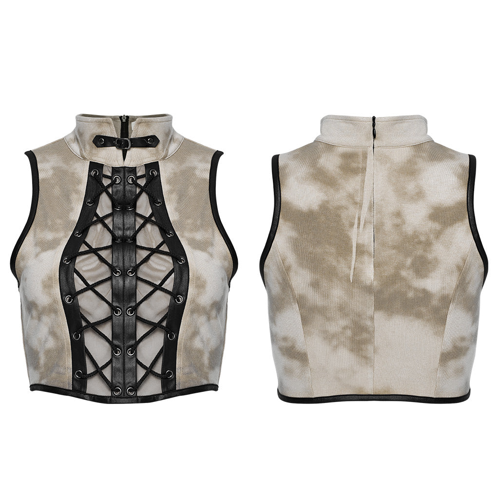 WT-883BXF Gothic Lace-Up Punk Vest with Stand Collar Design