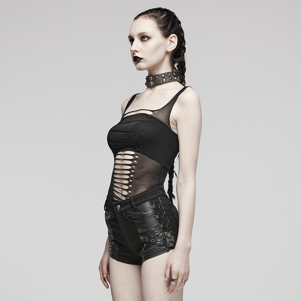 WT-884BXF Edgy black Cutout Tank Top Punk Shirts Statement Style?-??Punk Rave Clothing