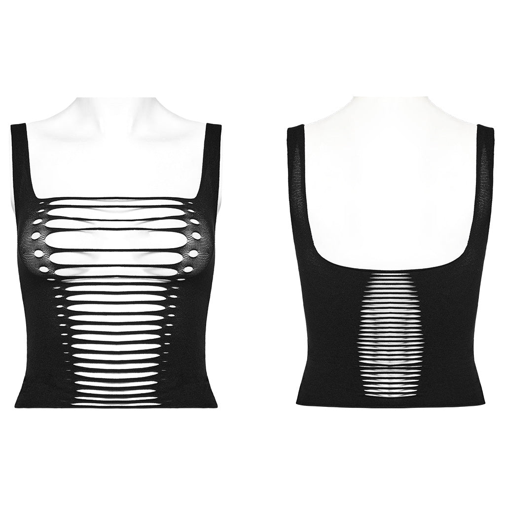 WT-884BXF Edgy black Cutout Tank Top Punk Shirts Statement Style?-??Punk Rave Clothing