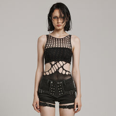 WT-885BXF Edgy Mesh Cutout Bodysuit Punk Accessories black Stretch Fabric