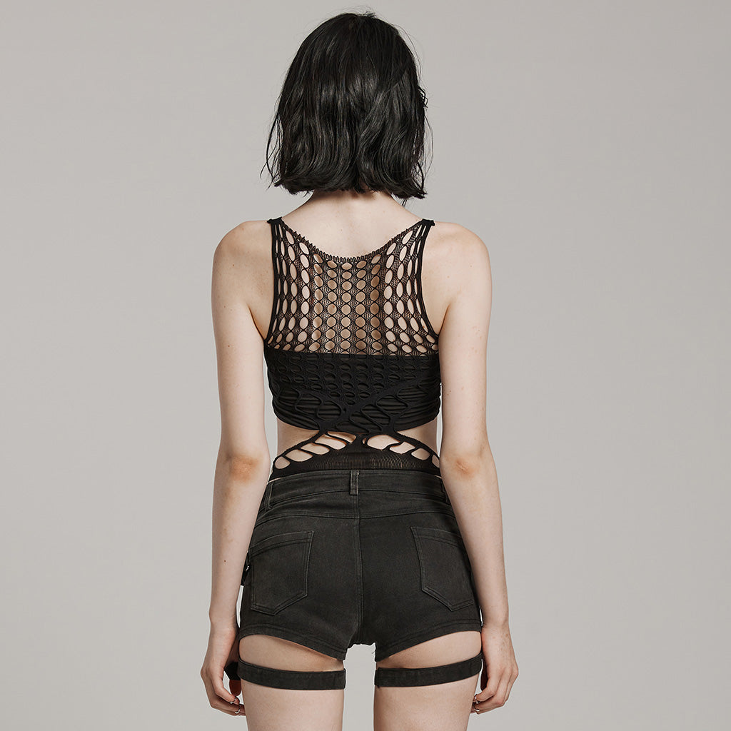 WT-885BXF Edgy Mesh Cutout Bodysuit Punk Accessories black Stretch Fabric?-??Punk Rave Clothing
