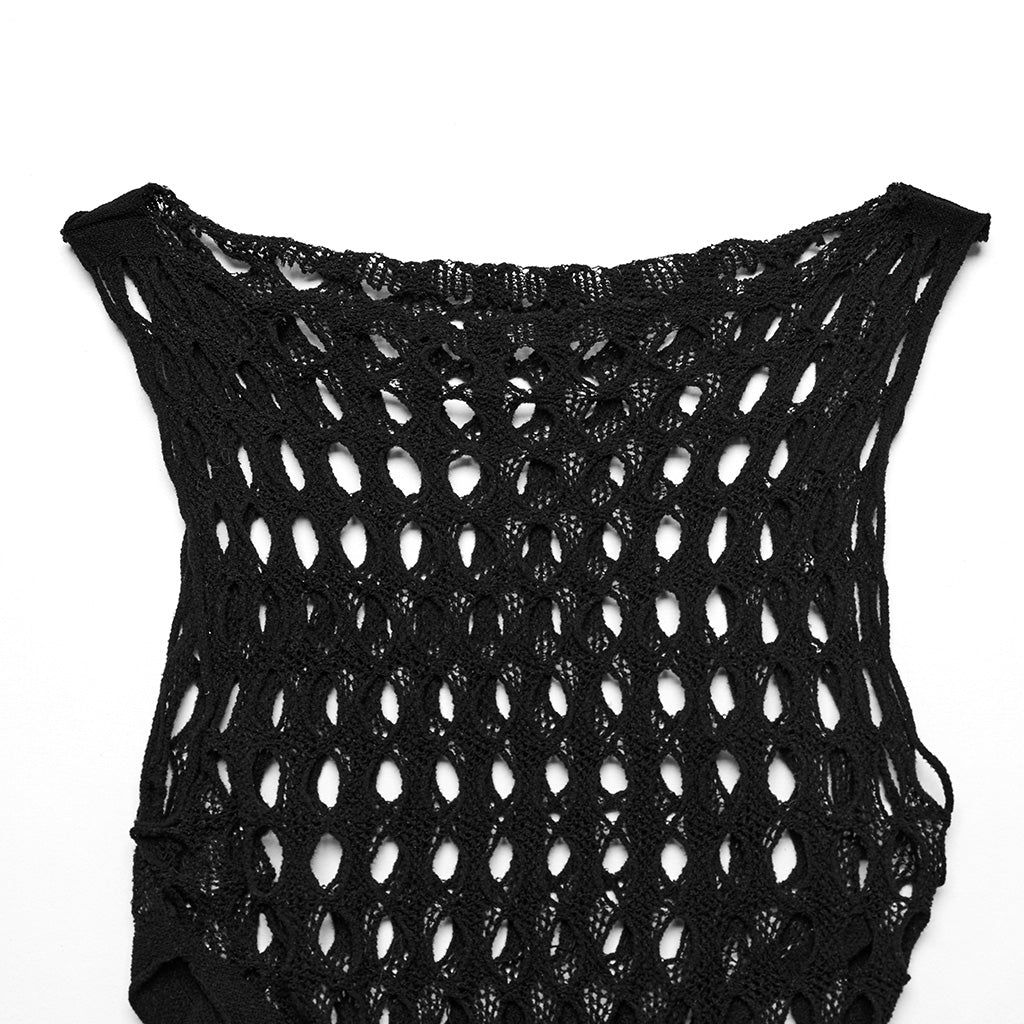 WT-885BXF Edgy Mesh Cutout Bodysuit Punk Accessories black Stretch Fabric