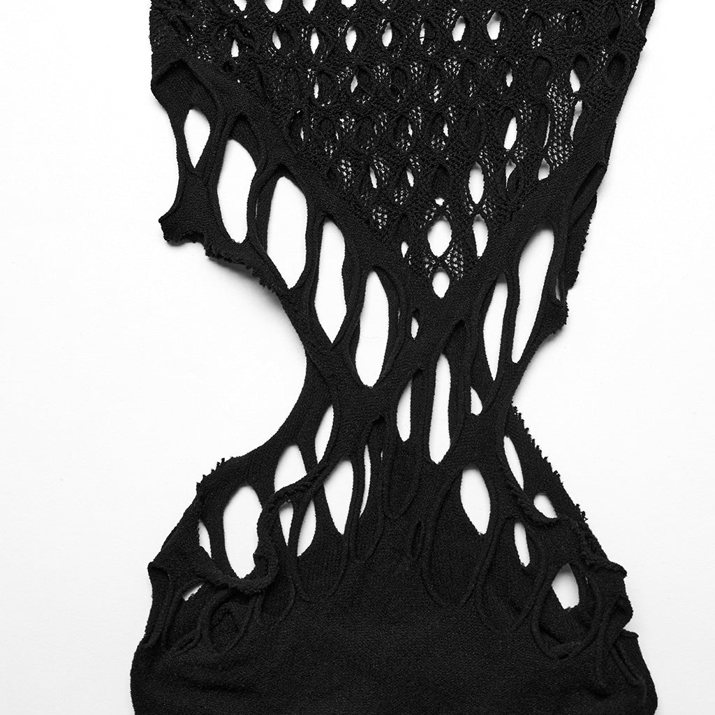 WT-885BXF Edgy Mesh Cutout Bodysuit Punk Accessories black Stretch Fabric