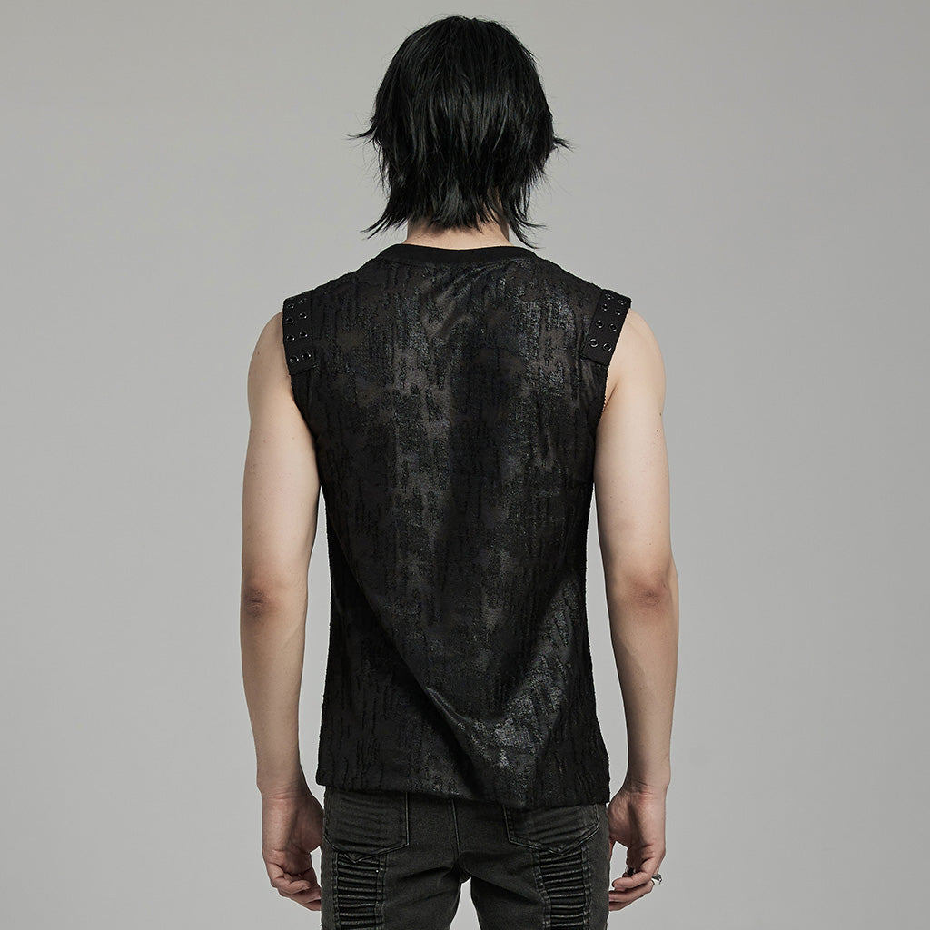 WT-887BXM Mens Gothic Grunge Sleeveless Distressed Tank Top