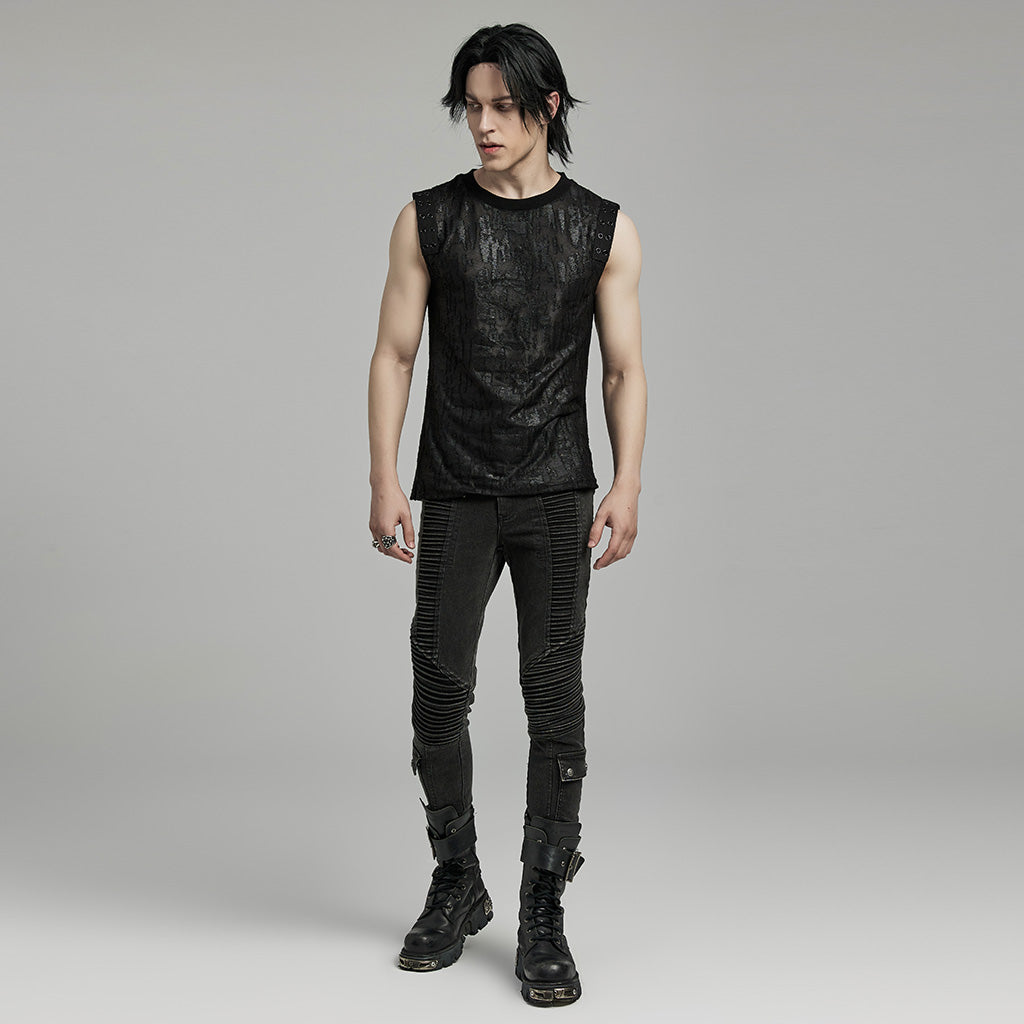 WT-887BXM Mens Gothic Grunge Sleeveless Distressed Tank Top