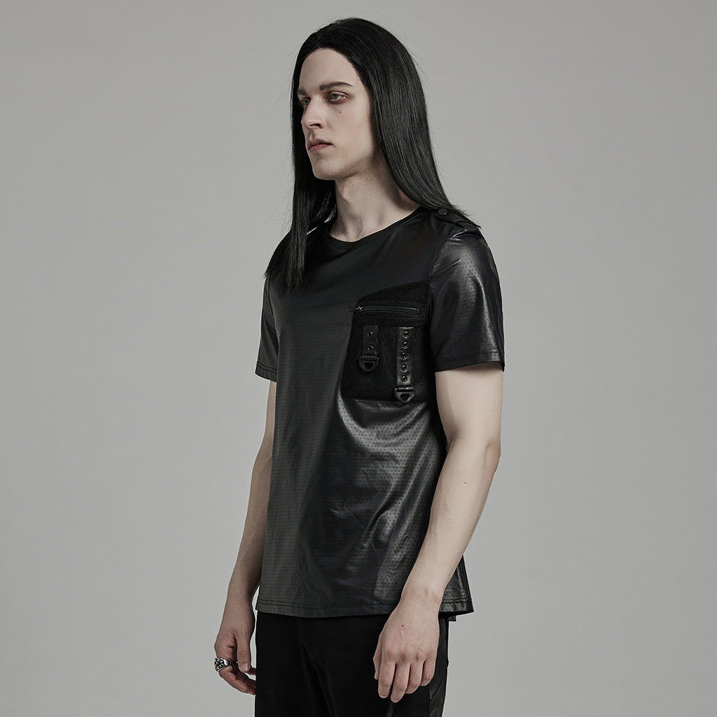 WT-891TDM Edgy black Techwear Punk T-Shirt with Chest Pocket Detailing