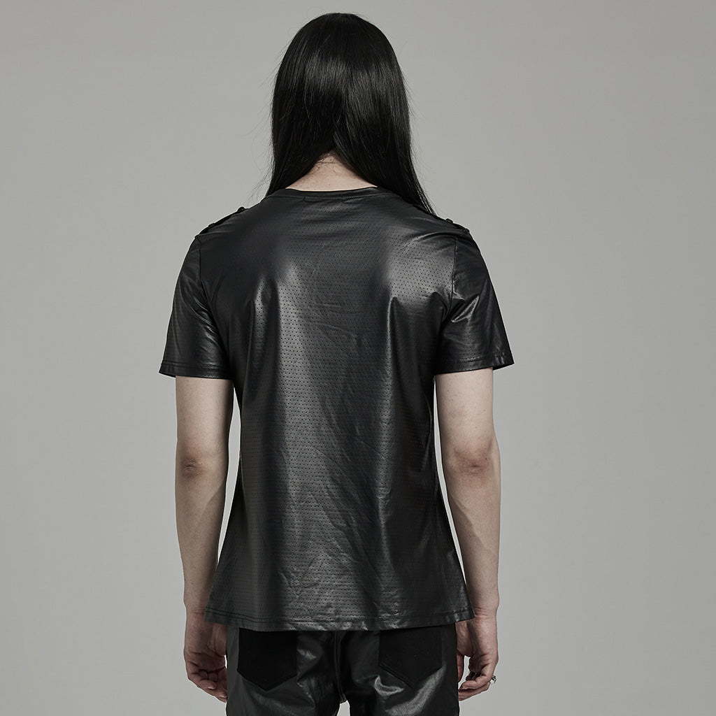 WT-891TDM Edgy black Techwear Punk T-Shirt with Chest Pocket Detailing