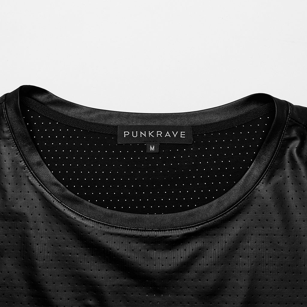 WT-891TDM Edgy black Techwear Punk T-Shirt with Chest Pocket Detailing?-??Punk Rave Clothing