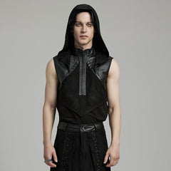 WT-892BXM Gothic Sleeveless Hoodie Zippered Leather Accent Punk Shirt