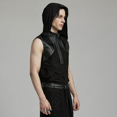 WT-892BXM Gothic Sleeveless Hoodie Zippered Leather Accent Punk Shirt