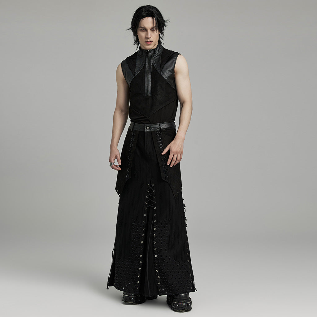 WT-892BXM Gothic Sleeveless Hoodie Zippered Leather Accent Punk Shirt?-??Punk Rave Clothing
