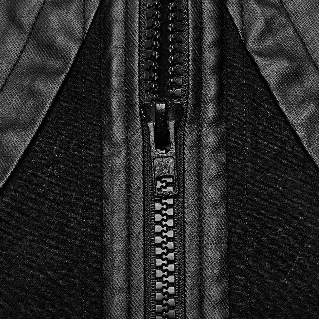 WT-892BXM Gothic Sleeveless Hoodie Zippered Leather Accent Punk Shirt?-??Punk Rave Clothing