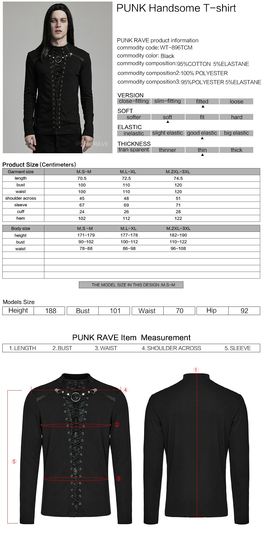 WT-896TCM Gothic Lace-Up Long Sleeve Punk T-Shirts for Men