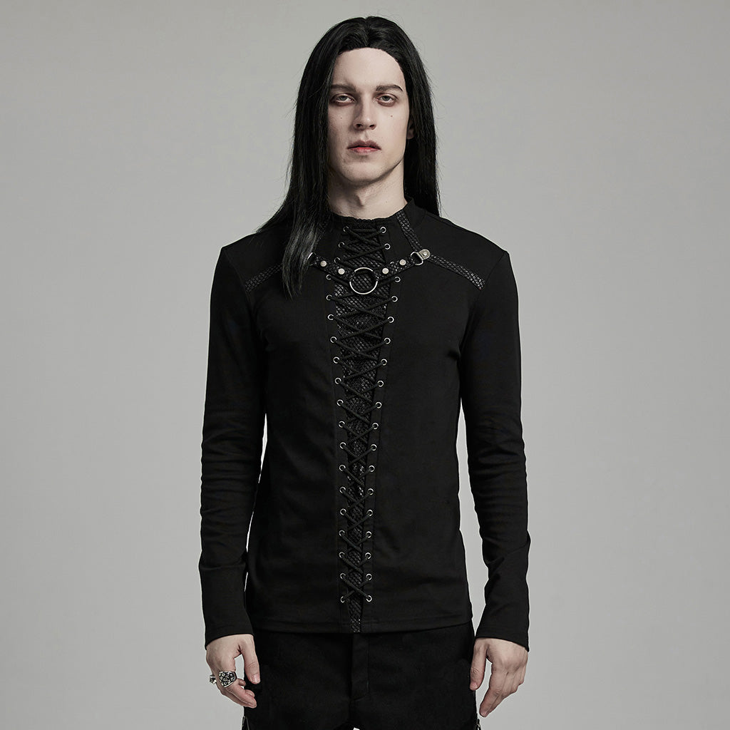 WT-896TCM Gothic Lace-Up Long Sleeve Punk T-Shirts for Men?-??Punk Rave Clothing