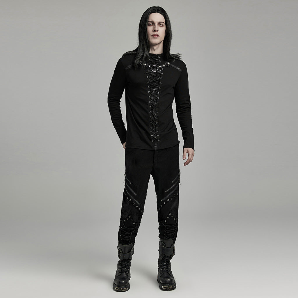 WT-896TCM Gothic Lace-Up Long Sleeve Punk T-Shirts for Men?-??Punk Rave Clothing