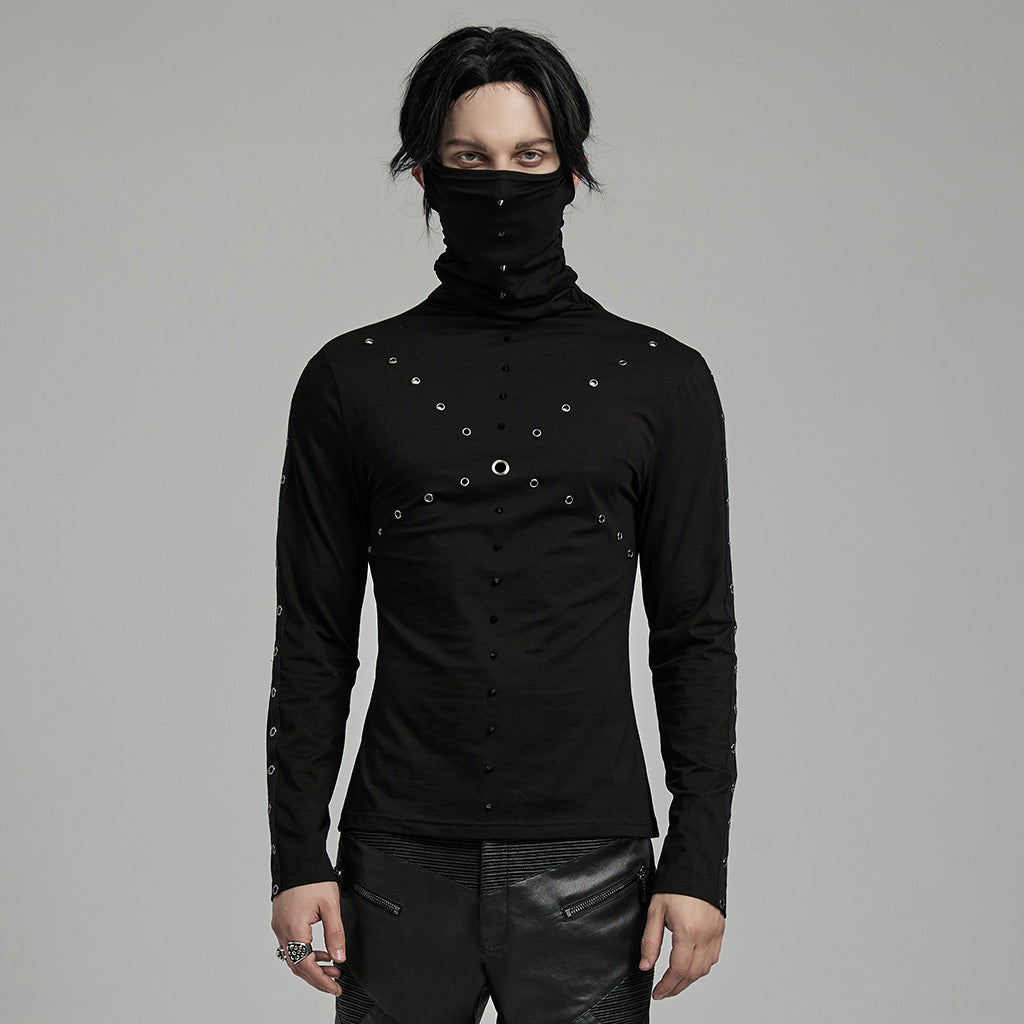 WT-898TCM Mens Punk High Collar Rivet Accent Long Sleeve T-Shirt