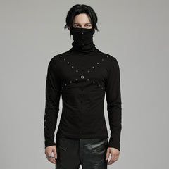 WT-898TCM Mens Punk High Collar Rivet Accent Long Sleeve T-Shirt