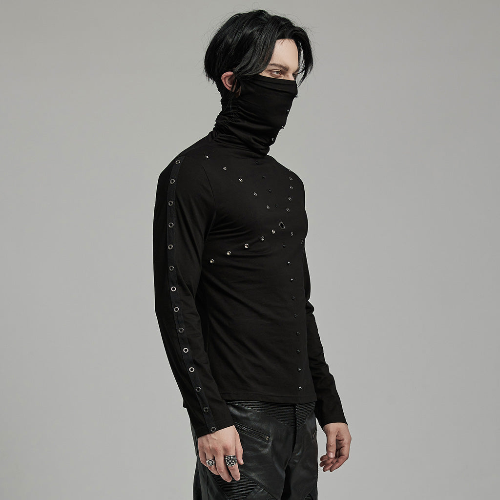 WT-898TCM Mens Punk High Collar Rivet Accent Long Sleeve T-Shirt